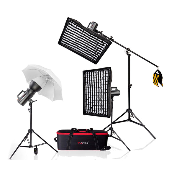 LUMI 200 II 600Ws Three Head Boom Stand Flash Kit (200/200/200)