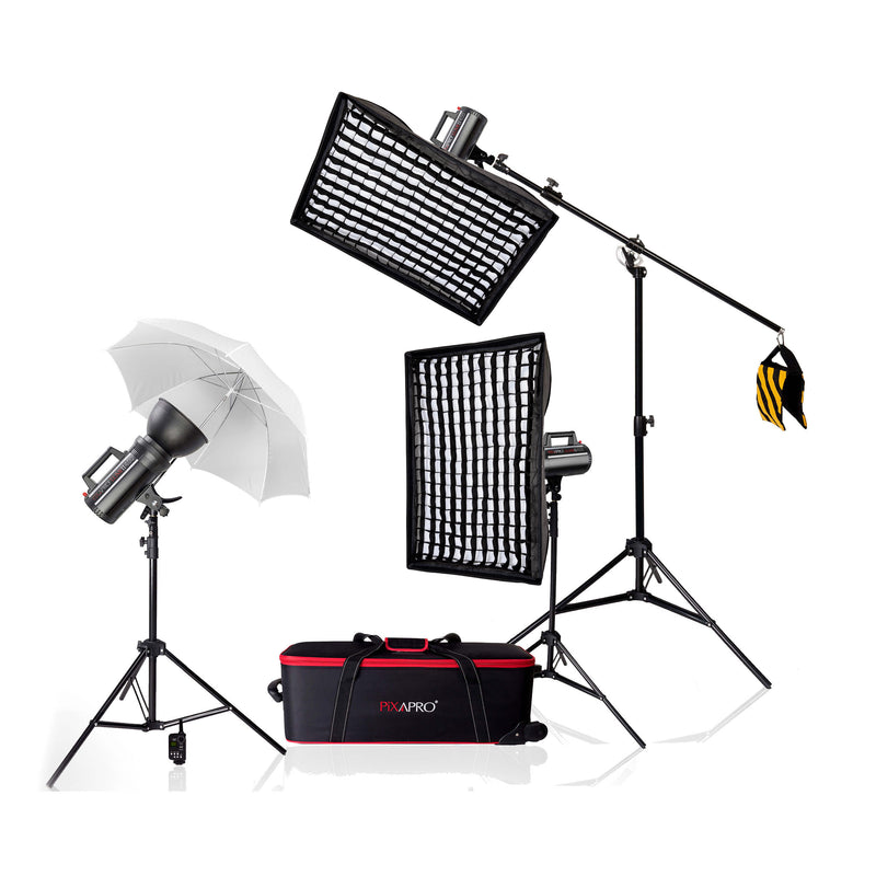 LUMI400II 1200Ws Three Head Studio Flash Overhead Boom Kit (3x 400Ws)