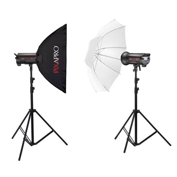 STORM400 MKIII Double Flash Kit Umbrella & Softbox By PixaPro