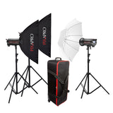 STORM400III Three-Head Battery LED Strobe Light with Umbrella & Softbox