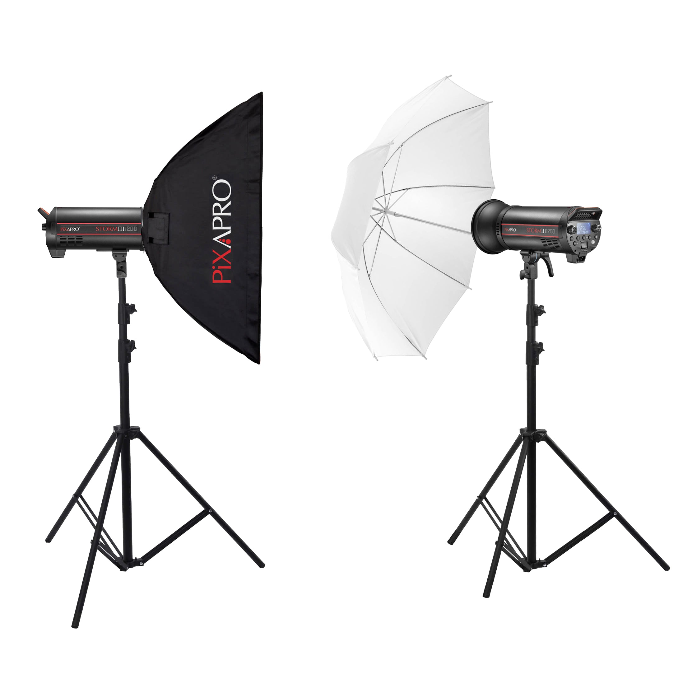 STORM1200III High-Speed Flash Light Twin Kit with Umbrella & Softbox (QT1200 III)