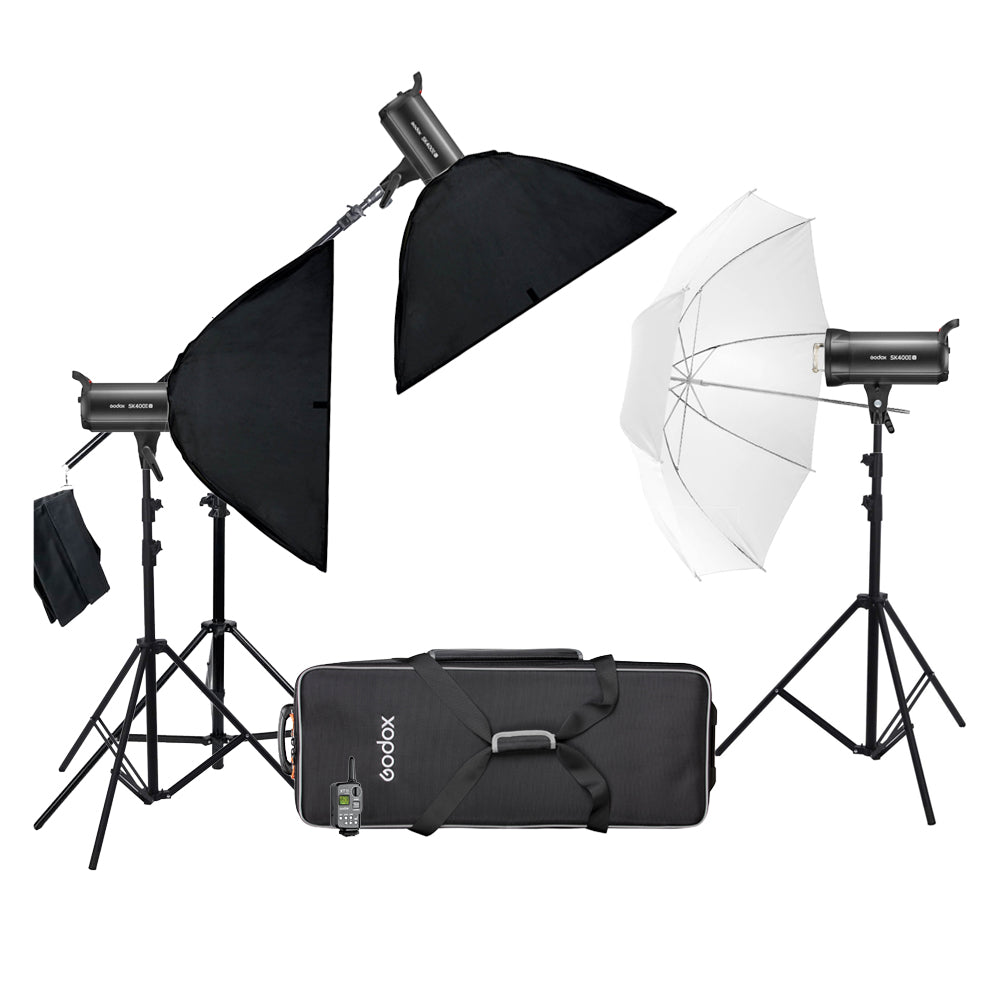 SK400IIV Photo Studio Flash Three Head Boom Lighting Kit