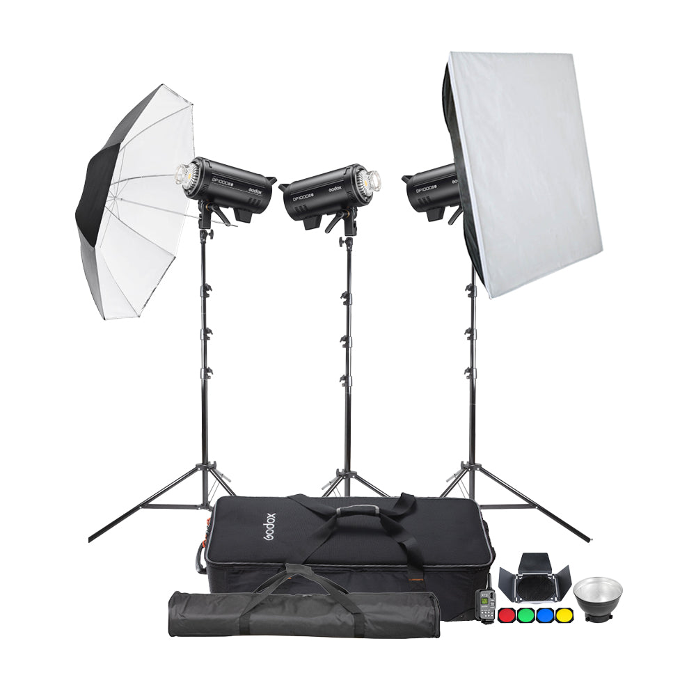 DP1000IIIV Three-Head High-Powered Large Strobe Flash Light Kit 