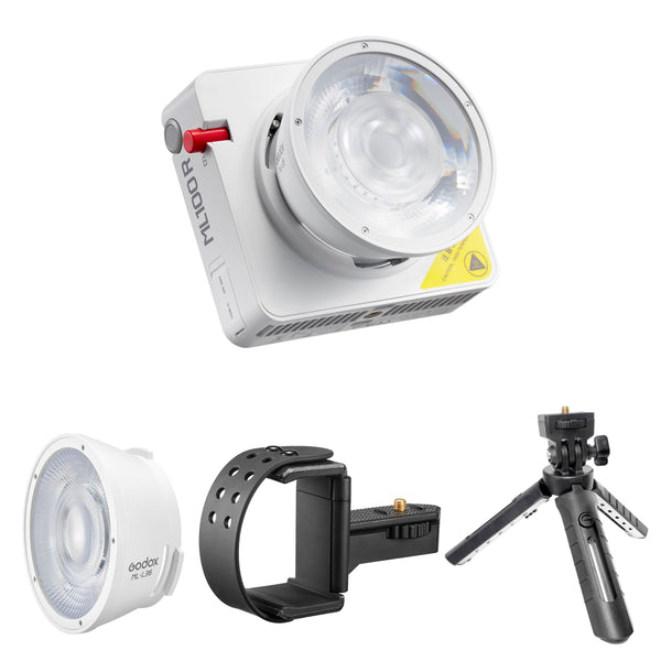 GODOX ML100R Compact Video Light with L36 Reflector, PH01 Power Bank Holder & MT01 Tripod