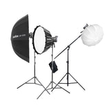 Litemons LA150D Three Head Battery-Powered LED Light Kit (QR-P60T Softbox, UB-105W Umbrella & CS-50T Diffuser)