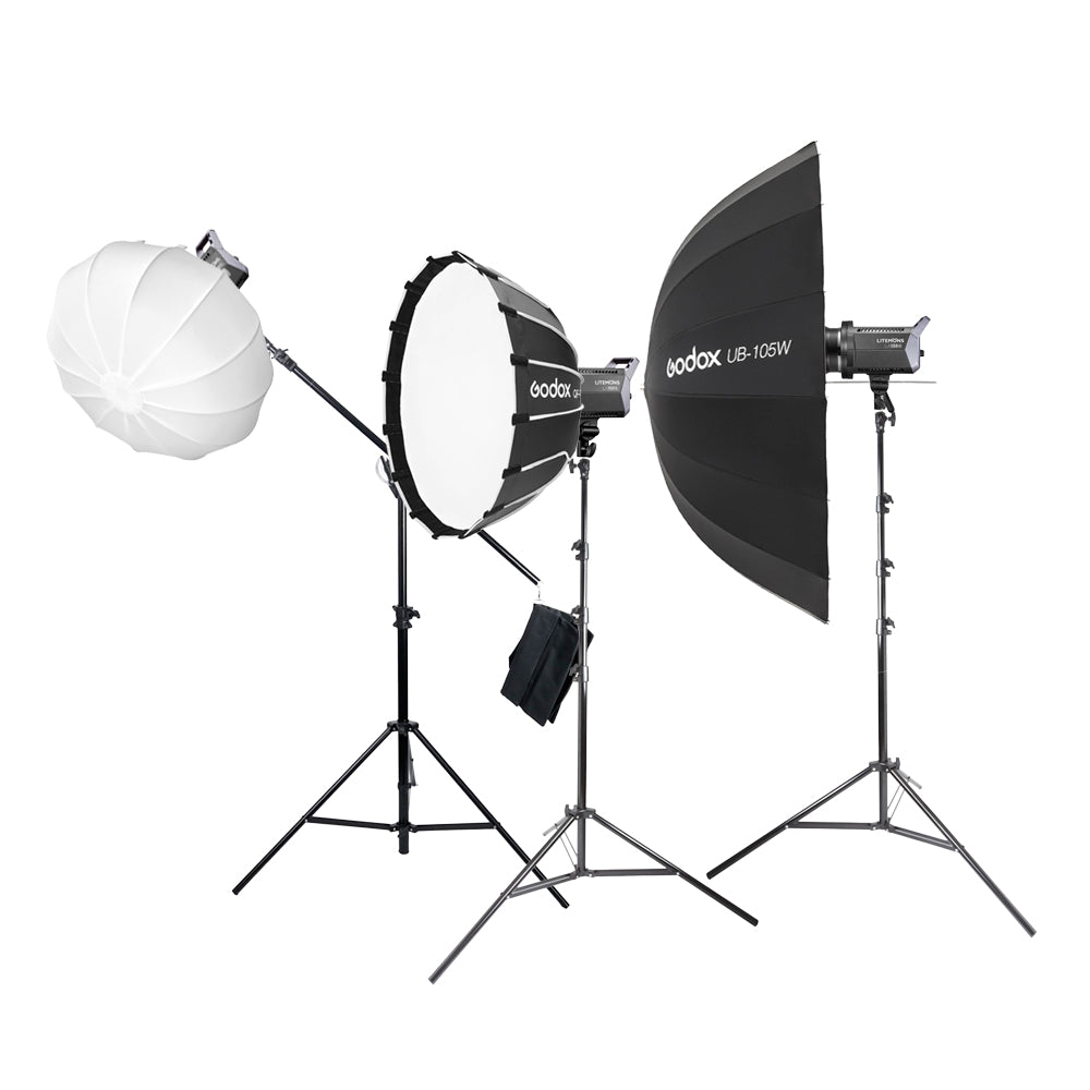 Litemons LA150Bi Three-Head Photo Studio Lighting Kit (With QR-P60T Softbox, UB-105W Umbrella & CS-50T Diffuser)