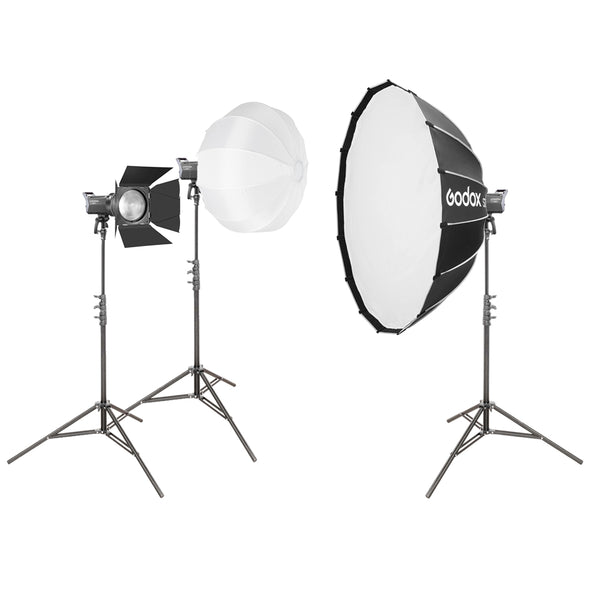 Godox LA200D 230W Triple Daylight Photography Lighting Kit UK with S120T Softbox, FLS8 Fresnel Lens & 85cm Diffuser Ball