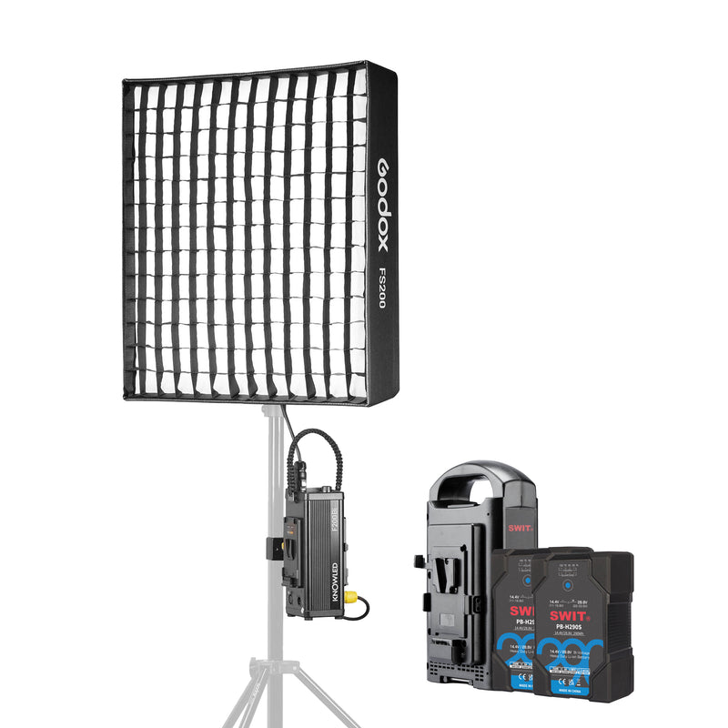 KNOWLED F200BI LED Light Panel with 2x SWIT PB-H290s V-Mount Batteries