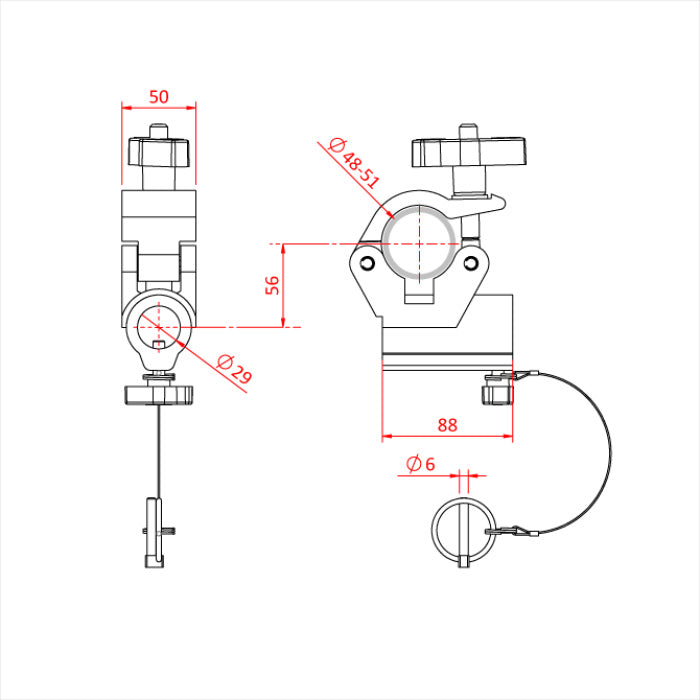 Diagram of the Doughty TV Clamp (Silver)