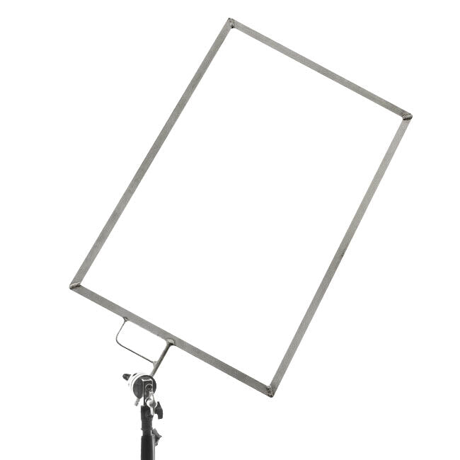 The PiXAPRO 2'x3' Flat-Edge Flag Frame mounted to a stand using a 2.5" grip head