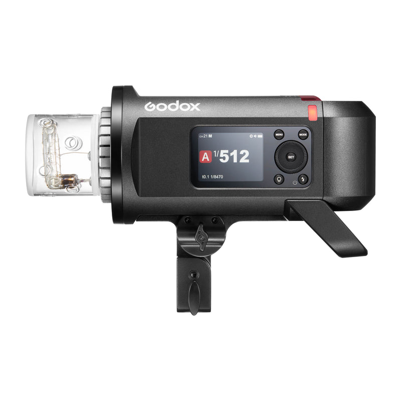 The Godox AD600ProII Outdoor Battery Flash (Side View with reflector removed)