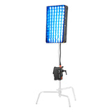 GODOX KNOWLED F100R RGB LED Light Mat With the softbox mounted to a C-Stand