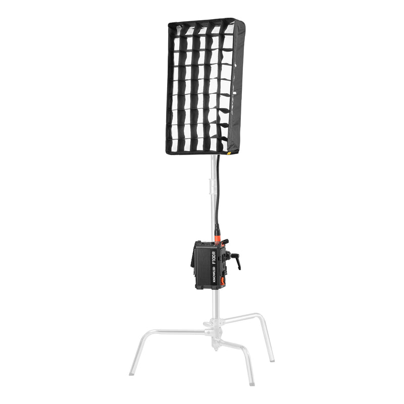 GODOX KNOWLED F100R RGB LED Light Mat With the softbox mounted to a C-Stand