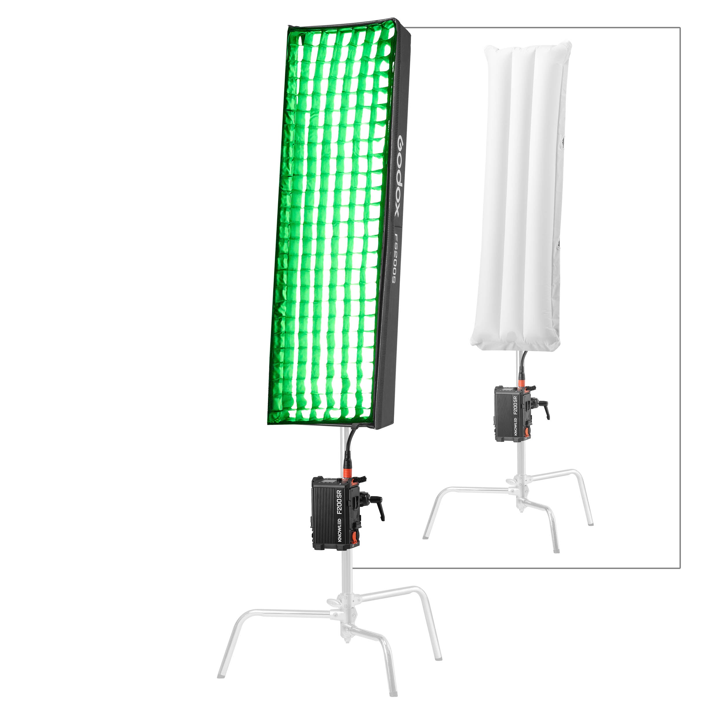 GODOX KNOWLED F200SR RGB LED Light Mat With the softbox mounted to a C-Stand