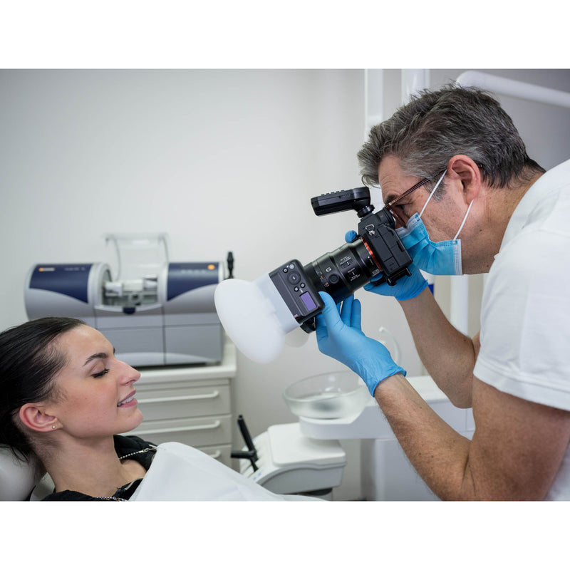 Godox MF-DD Dental Diffuser being used by a dentist to photograph a patient