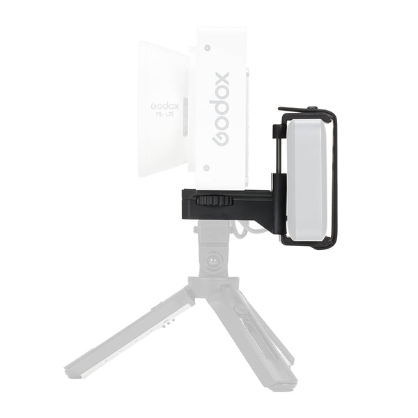 The GODOX PH01 Power Bank Holder mounted to the back of a GODOX ML100Bi (Side view)