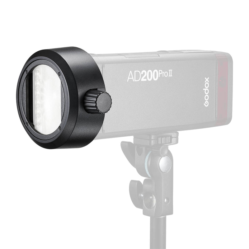 Godox S-R2 Speedlite Round Head Accessory Adapter Mounted to a Godox AD200ProII