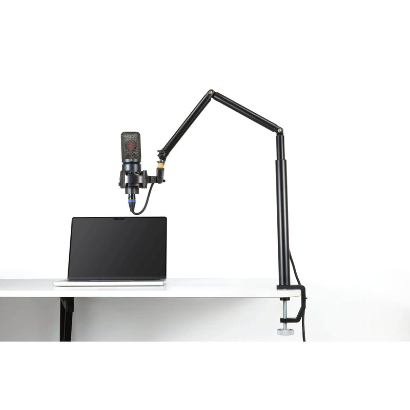 GODOX  VSM-B01 Desk Mounted Boom Arm mounted to a desk with a microphone mounted to it