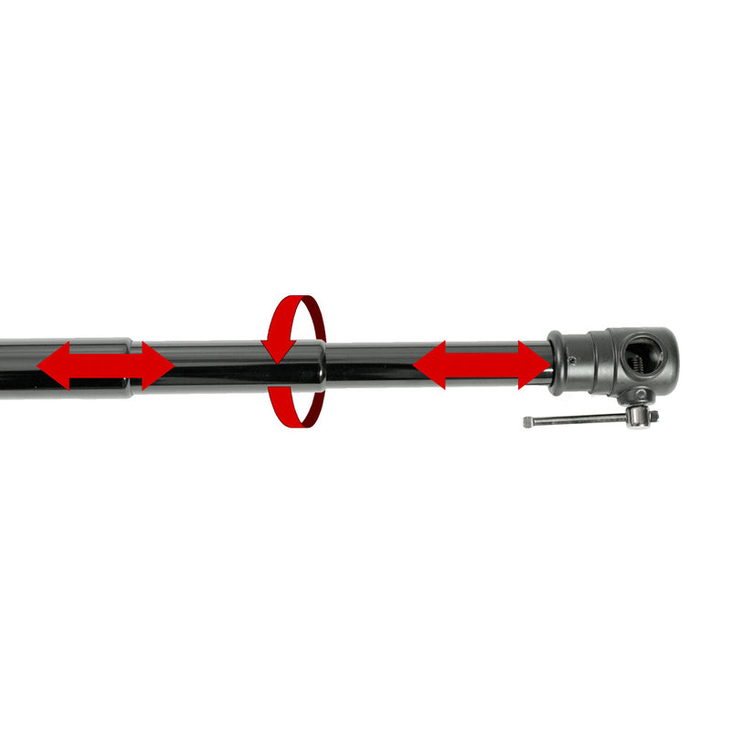 A diagram showing the 1.2-3m telescopic crossbar's  twist lock system.