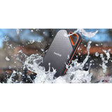 A SanDisk Extreme Portable SSD being dropped into water