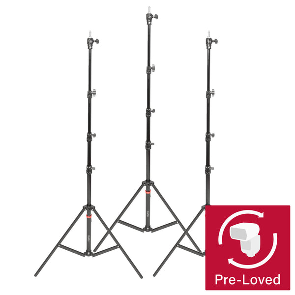 Set of Three 240cm Studio Retractable Light Stand Adjustable 4 Tier Extension