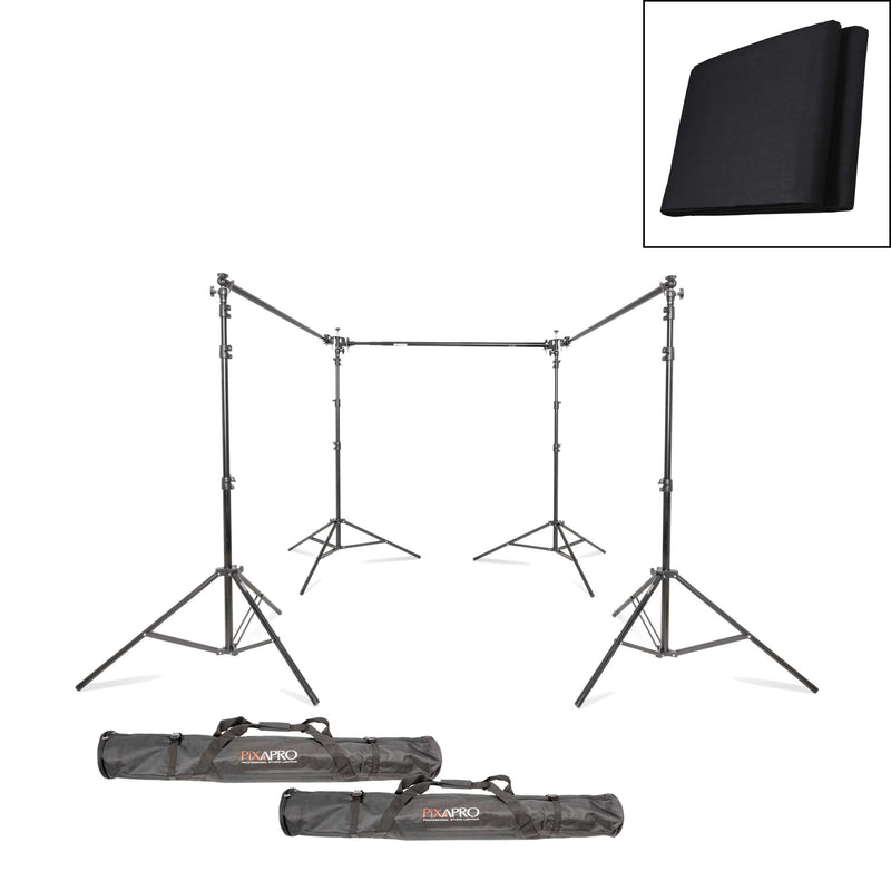 3x6m Black Backdrop & Triple Crossbar Adjustable Drop Stand Kit